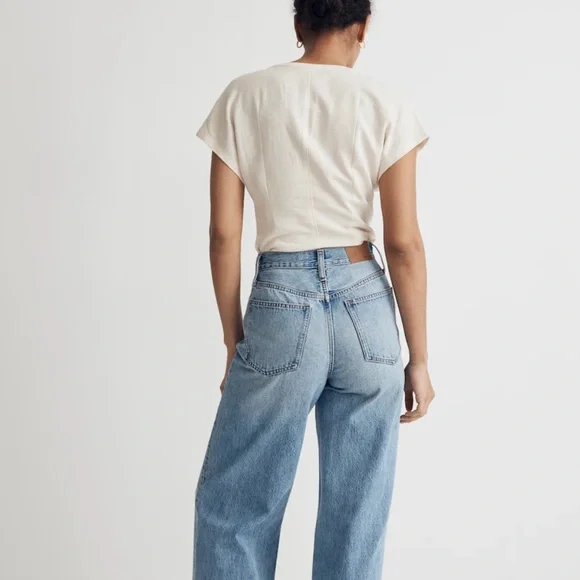 Madewell Linen-Blend Ruched Button-Front Top Size Large NWT $82 - Picture 3 of 6